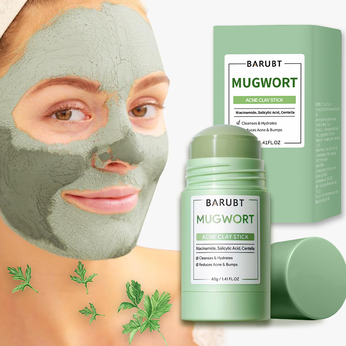 Bentonite Clay Mask - Mugwort Acne Clay Stick, Niacinamide Salicylic