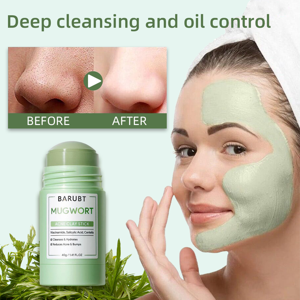 Mugwort Acne Clay Stick, Niaci - đánh giá và giá Bentonite Clay Mask